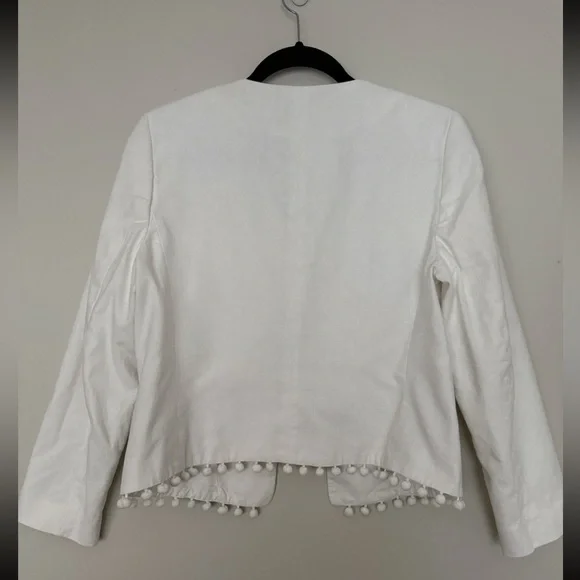 J.Crew Factory Cropped Blazer with Pom Pom Linen Cotton Blend Jacket Size M - Picture 5 of 12